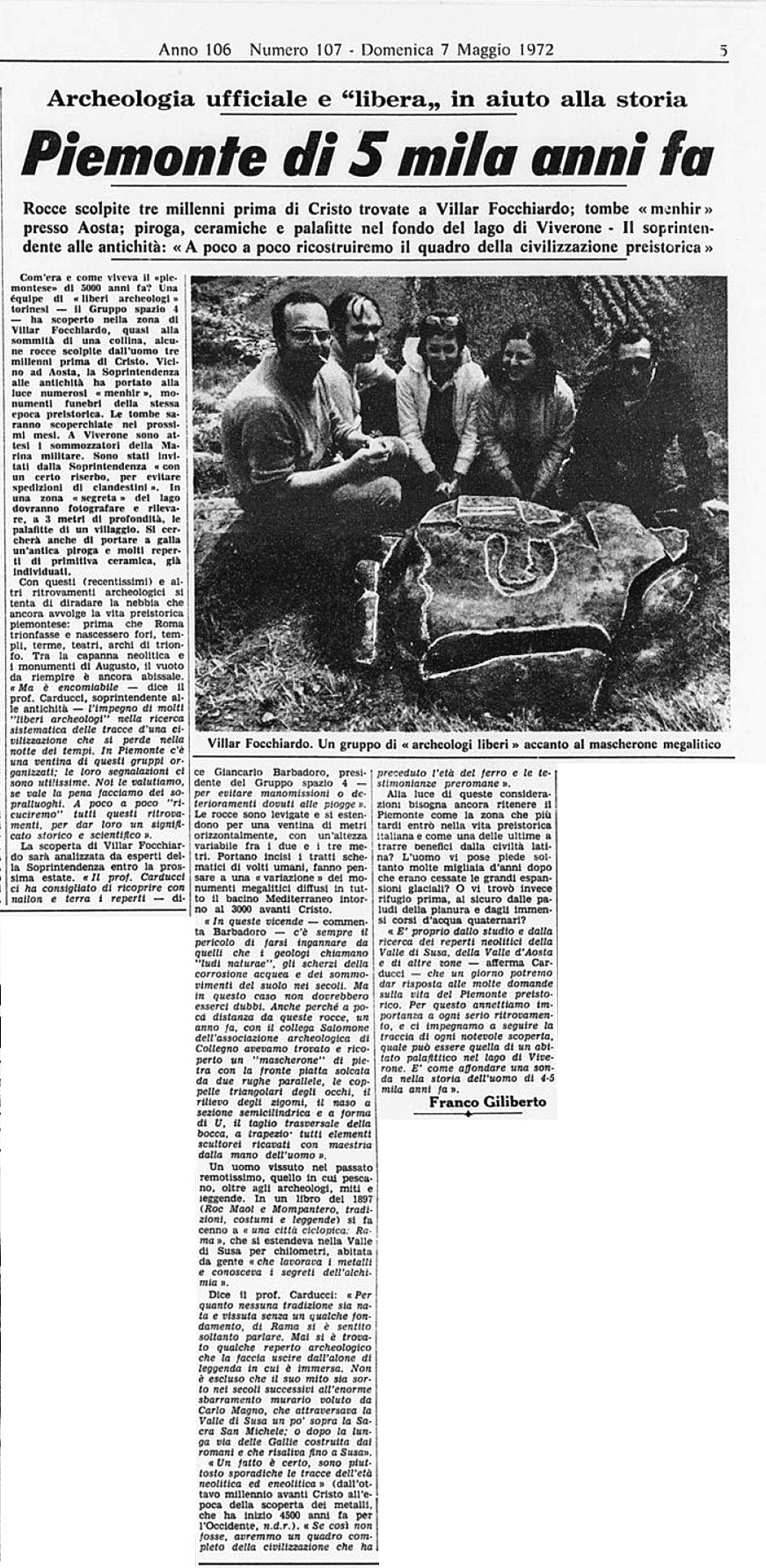 "Piemonte di 5 mila anni fa". La Stampa, 7 maggio 1972 (Archivio Storico La Stampa)